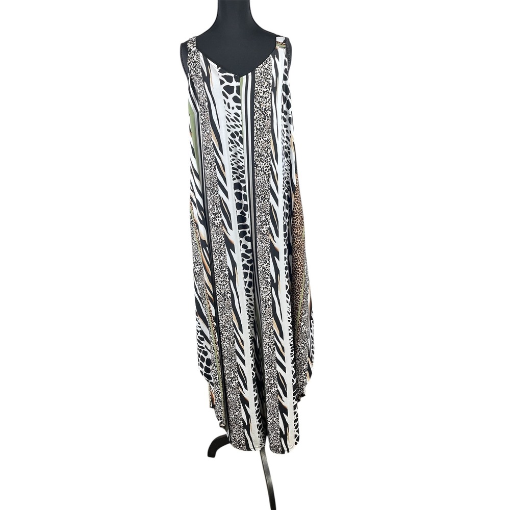 EST 1946 Women Size S Animal Print Long Jumpsuit Spagetti Strap Pullover V Neck